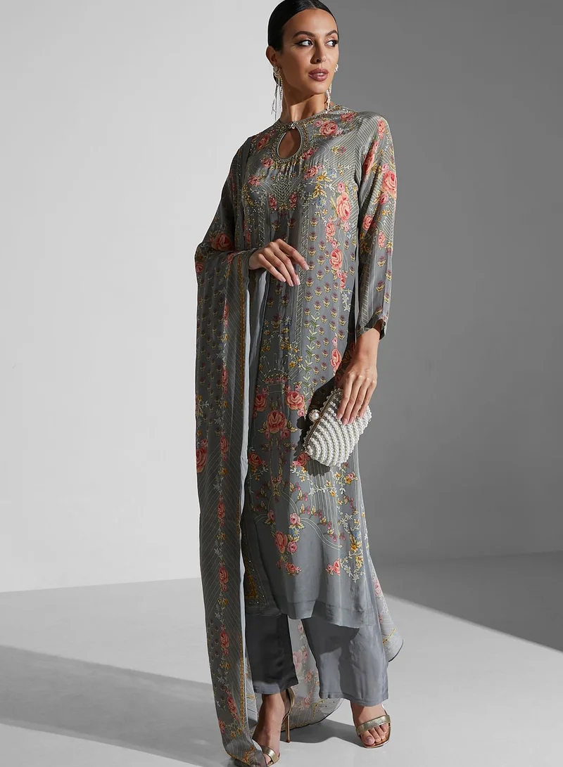 NIRRAAMYAA Floral Printed Kurti Set