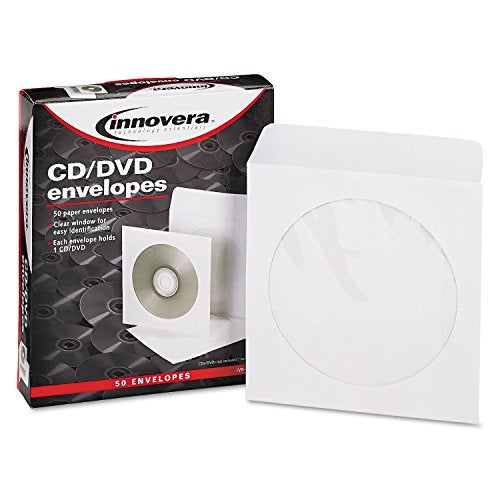 Innovera CD/DVD Envelopes, Clear Window, 1 Disc Capacity, White, 50/Pack - Image 1