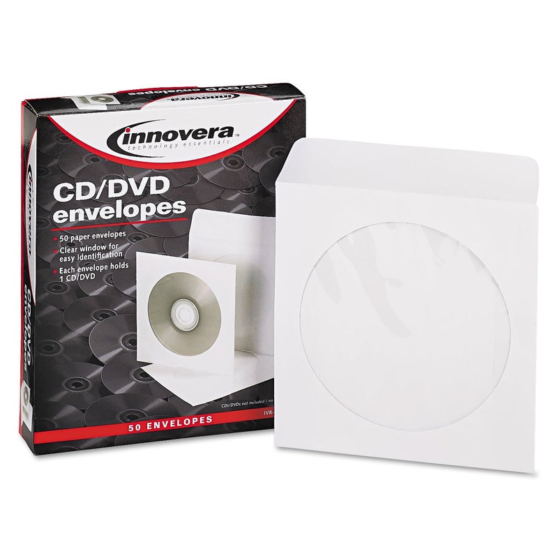 Innovera CD/DVD Envelopes, Clear Window, 1 Disc Capacity, White, 50/Pack - Image 5