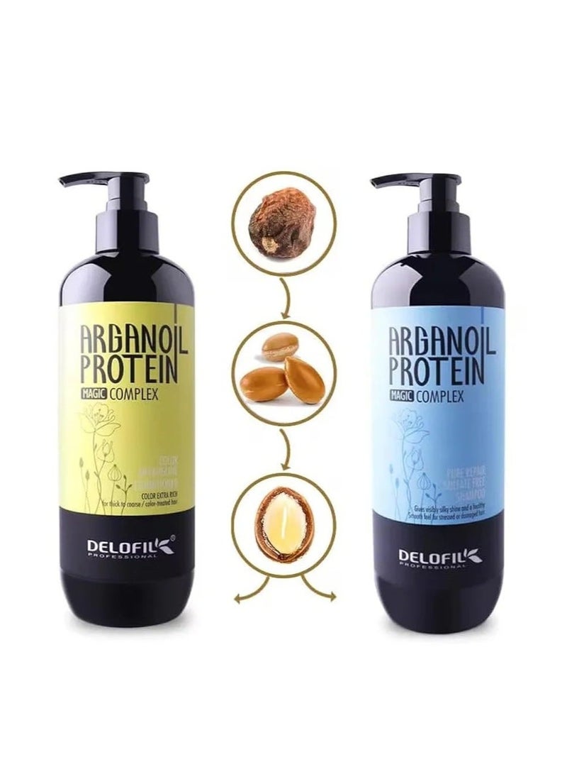DELOFIL Argan Oil & Protein Shampoo and Conditioner Set - Magic Complex (Sulfate-Free Shampoo & Color Detangling Conditioner) - 2 Pieces - Image 4