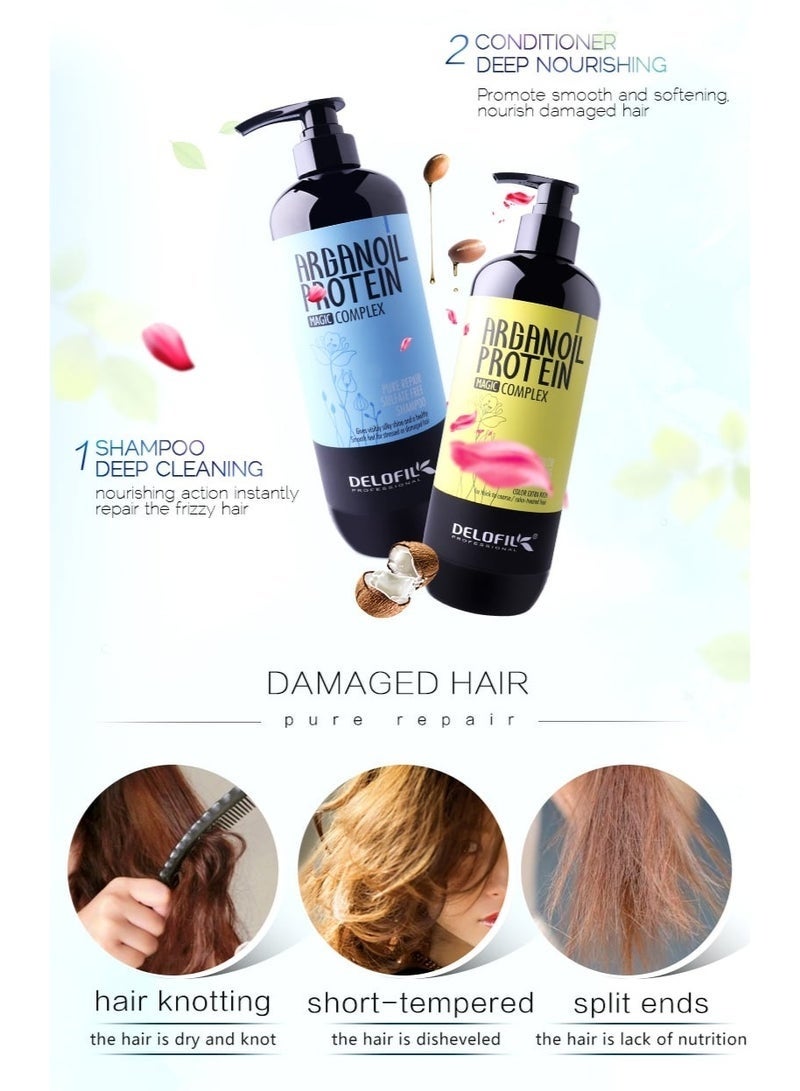 DELOFIL Argan Oil & Protein Shampoo and Conditioner Set - Magic Complex (Sulfate-Free Shampoo & Color Detangling Conditioner) - 2 Pieces - Image 2