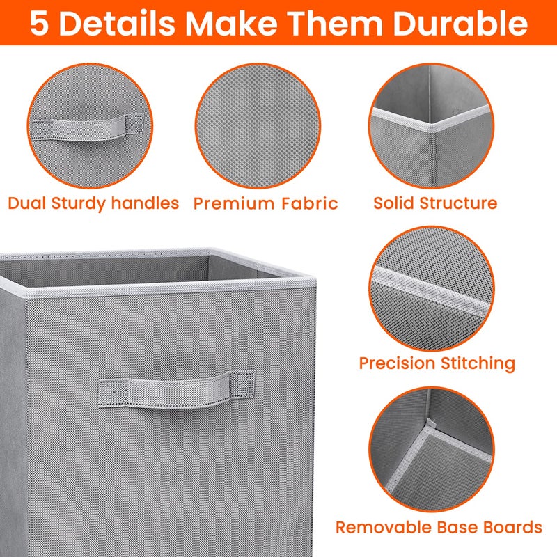 Criusia Storage Cubes - 11 Inch Heavy Duty Fabric Storage Bins for Shelves Closet, Cube Organizer - 8 Pack Collapsible Cube Storage Bins Baskets for Organizing Clothes Blankets Toys (Grey) - Image 3