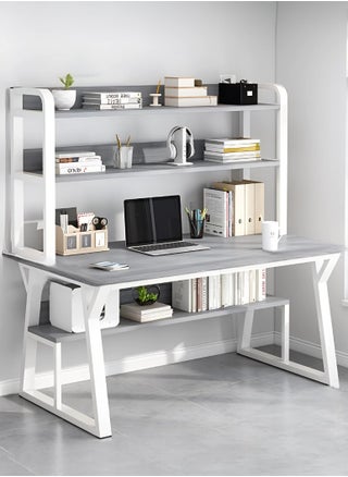 مكتب ألعاب ومكتب متعدد الأغراض - طاولة كمبيوتر مريحة مقاس 120 × 60 سم مع رفين للتخزين، تصميم موفر للمساحة، رمادي - pzsku/ZD75A52BE5B7C7DCB9947Z/45/1749903757/8cc9e444-001c-4a1e-b533-a80a0a7345da