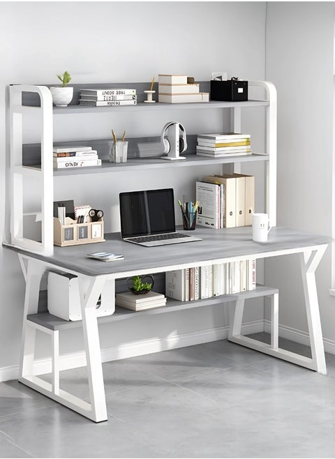 مكتب ألعاب ومكتب متعدد الأغراض - طاولة كمبيوتر مريحة مقاس 120 × 60 سم مع رفين للتخزين، تصميم موفر للمساحة، رمادي