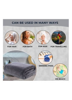 Fabienne Over-Sized Beach Towel 100x200cm Microfiber Extra Large Bath Sheet Pool Towel Yoga Towel Spa Towel Soft, High Absorption and Quick-Drying Grey  - Image 4