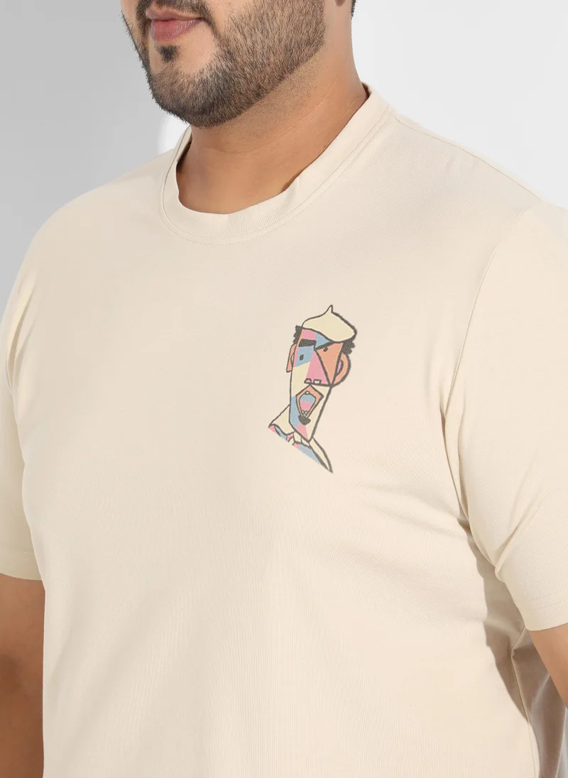 Instafab Plus Men's Beige Basic Regular Fit T-Shirt