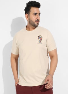 Instafab Plus Men's Beige Basic Regular Fit T-Shirt  - Image 2
