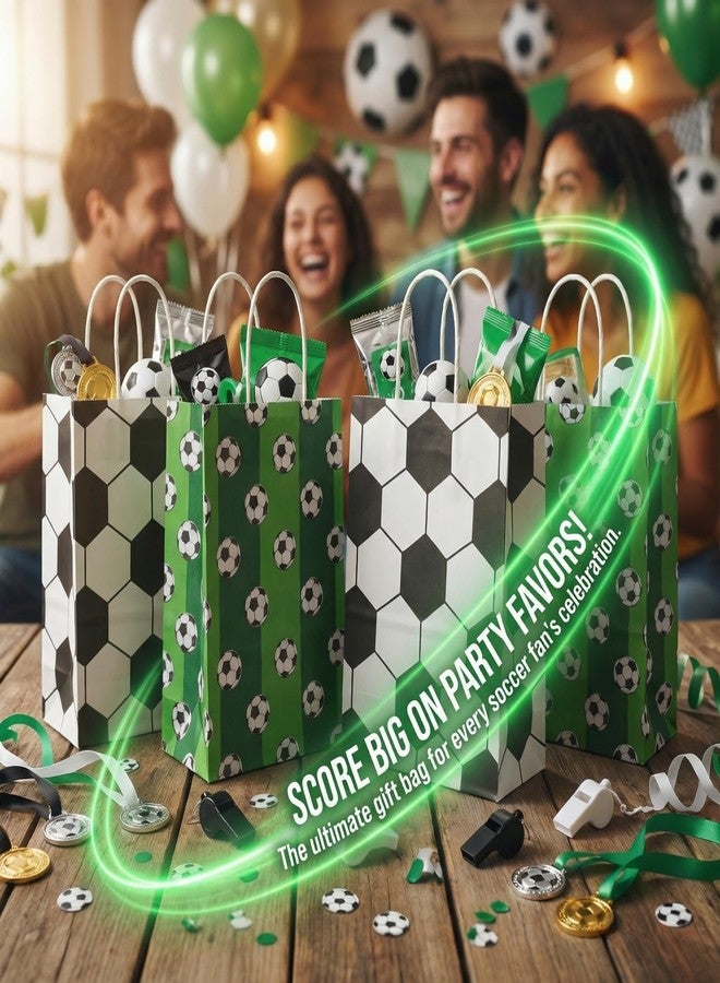 JOINPAYA مجموعة JOINPAYA من 24 كيس هدايا لحفلات كرة القدم بمقابض، أكياس ورقية على شكل كرة قدم لأعياد ميلاد الأطفال، أكياس هدايا رياضية للحلوى والوجبات الخفيفة، زينة ليوم المباراة - Image 2