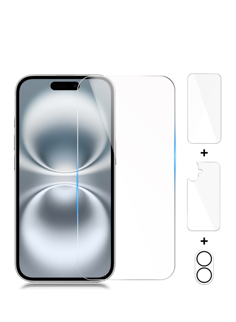 3 in 1 Screen Protector for iPhone 16, Front and Back Tempered Glass Screen Protector, Camera Lens Protector Ultra Thin Bubble Free(6.1 inch) - Image 1