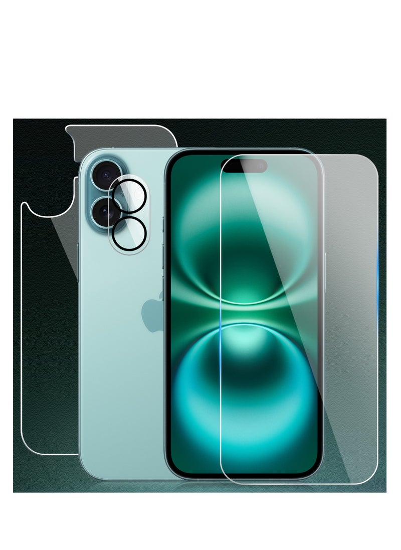 Generic 3 in 1 Screen Protector for iPhone 16, Front and Back Tempered Glass Screen Protector, Camera Lens Protector Ultra Thin Bubble Free(6.1 inch)  - Image 1