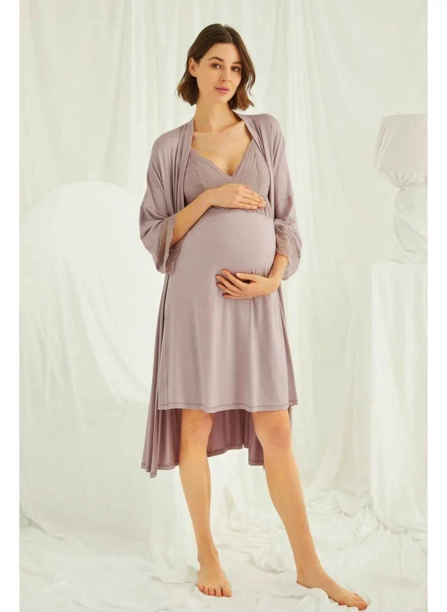 Monamise Women's Mink Adjustable Strap Breastfeeding Lace Maternity Maternity Dressing Gown Nightgown Set