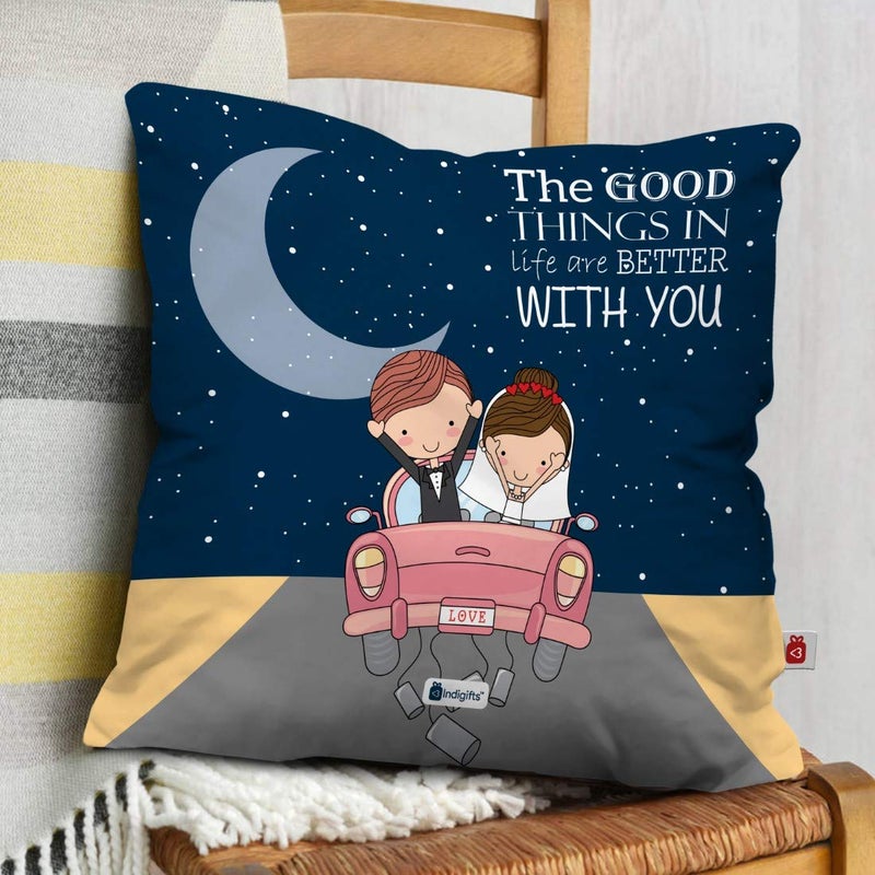 Indigifts Indigifts Valentine Gift Hamper Conjugated Fiber Cushion Cover with Filler Combo Black 12x 12 inches Wooden Frame Rose Greeting Card Teddy Soft Poly Satin Black Color Cotton Overlap Envelop - Image 3