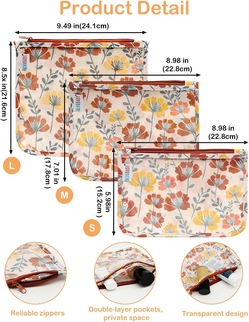 ALVA 3pcs Mess-Proof Travel Toilety Bag,Clear Cosmetic & Diaper Organizer with Front Pouch 3LT03 - Image 3