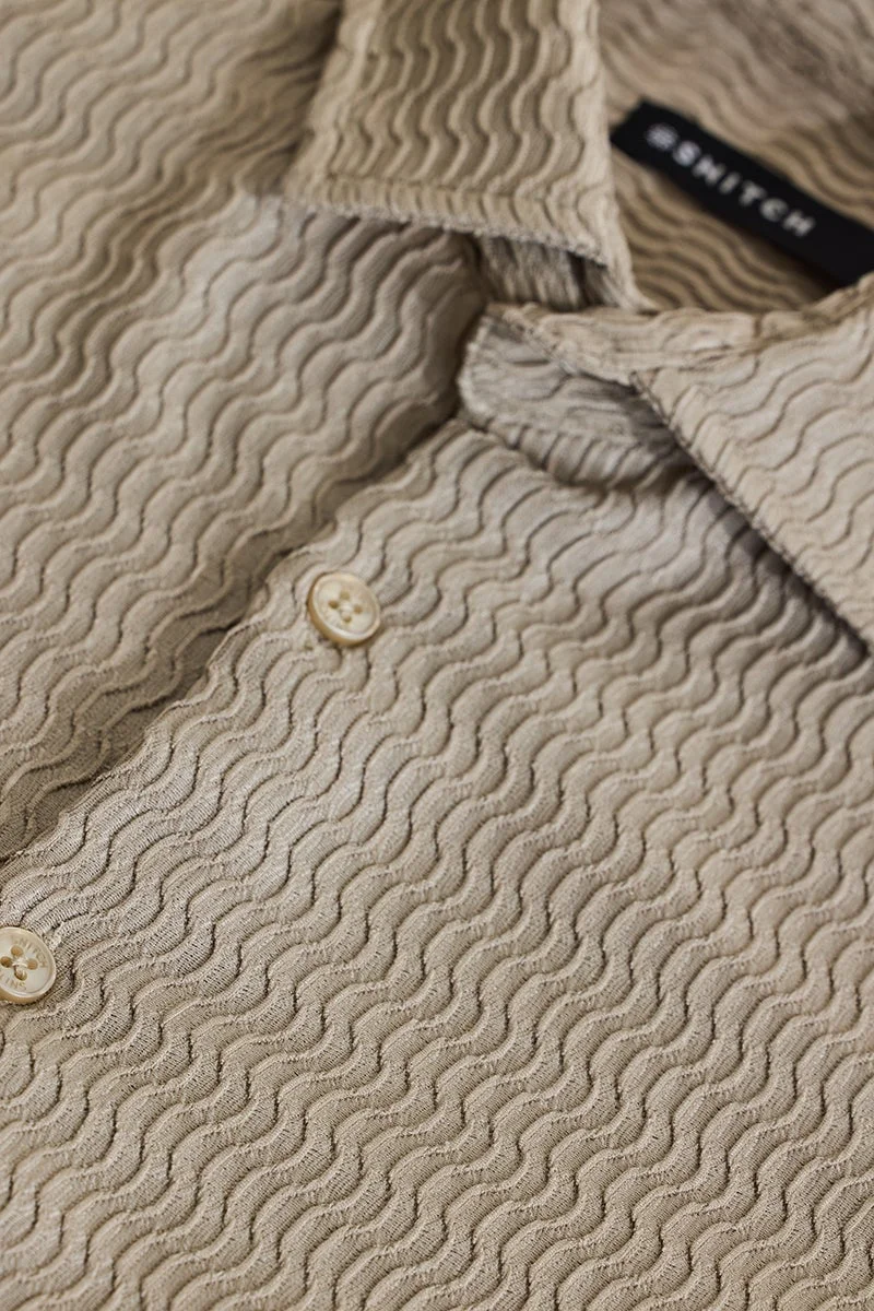 سنيتش Light Beige Textured Long Sleeve Slim Fit Shirt