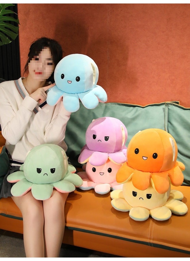Generic - Large Cute Mood Octopus Hand Warmer Pillow Reversible Face Doll Eight Claw Flip Head Cover Stuffed Toy Doll-Color:Yellow To Orange-Height:1.6m [large Lazy Sofa That Can Be Pulled Over, Get 20cm Of The Same Style] [can Be Flipped On Both Sides] - Image 1