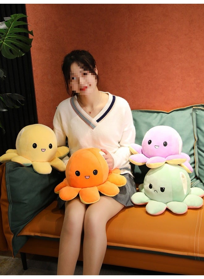Generic - Large Cute Mood Octopus Hand Warmer Pillow Reversible Face Doll Eight Claw Flip Head Cover Stuffed Toy Doll-Color:Yellow To Orange-Height:1.6m [large Lazy Sofa That Can Be Pulled Over, Get 20cm Of The Same Style] [can Be Flipped On Both Sides] - Image 1