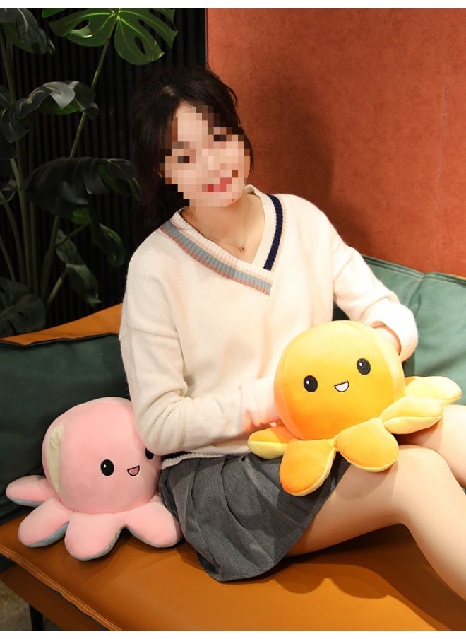 Generic - Large Cute Mood Octopus Hand Warmer Pillow Reversible Face Doll Eight Claw Flip Head Cover Stuffed Toy Doll-Color:Yellow To Orange-Height:1.6m [large Lazy Sofa That Can Be Pulled Over, Get 20cm Of The Same Style] [can Be Flipped On Both Sides] - Image 1