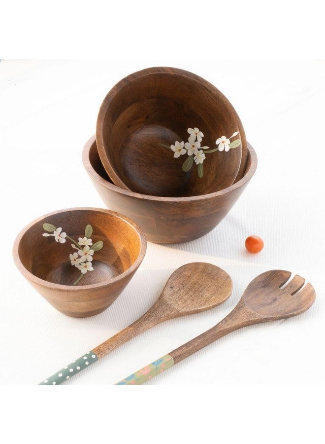 Aurum Crafts Aurum Crafts Bella Mango Wood Salad Bowl | Wooden Serving Bowl | Mixing Bowls for Kitchen | Chef Decorative Bowl for Soup Serve-Ware & Snacks (9 x 9 x 4.5 in) (Brown)  - Image 3