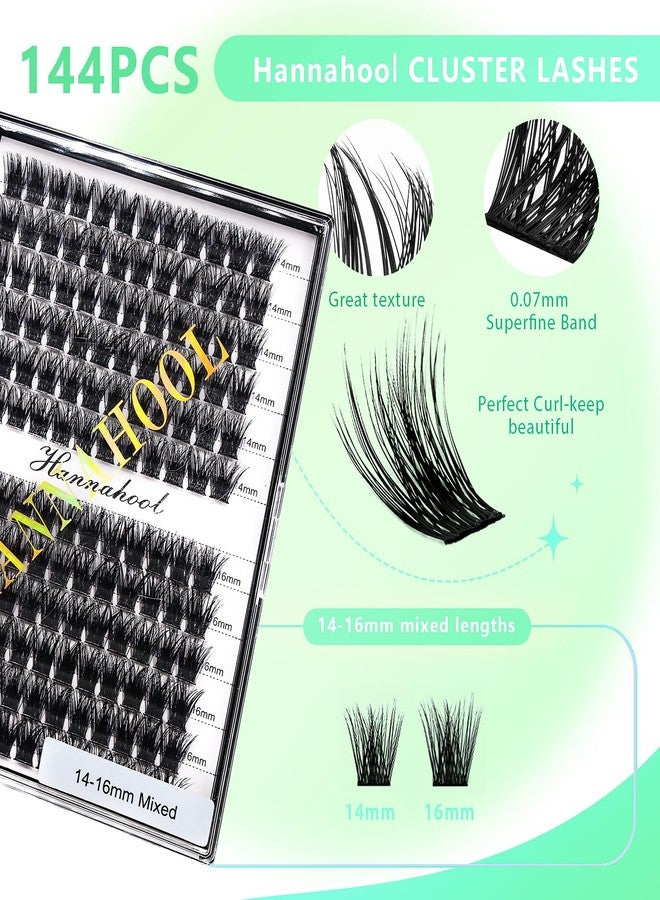 Hannahool 12rows-Large Tray Mixed 8-10-12-14-16mm/Mixed 14-15-16mm/Mixed14mm-16mm/Mixed 18-20mm Wide Stem Individual False Eyelashes Dramatic Black Cluster Eyelashes (mixed14mm-16mm) - Image 3