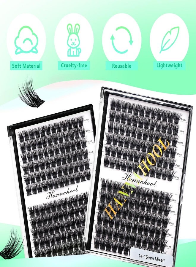 Hannahool 12rows-Large Tray Mixed 8-10-12-14-16mm/Mixed 14-15-16mm/Mixed14mm-16mm/Mixed 18-20mm Wide Stem Individual False Eyelashes Dramatic Black Cluster Eyelashes (mixed14mm-16mm) - Image 4