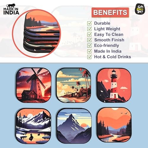 Gift Kya De GKD Coaster Set of 6 Nature Theme Design Wooden Coasters to Serve Tea Cups, Coffee Mugs and Glasses (3.5 x 3.5 inch) (Nature) (Ecofriendly) - Image 5