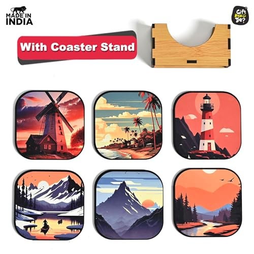 Gift Kya De GKD Coaster Set of 6 Nature Theme Design Wooden Coasters to Serve Tea Cups, Coffee Mugs and Glasses (3.5 x 3.5 inch) (Nature) (Ecofriendly) - Image 2