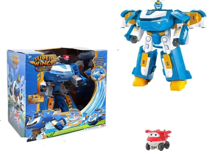 Nessi World Smilechild Super Wings World Aircraft 3in1 Sound and Light Transforming Robot Airplane Playset - Mini Flyer Jett