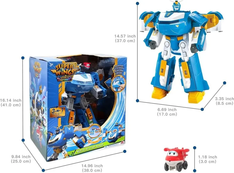 Nessi World Smilechild Super Wings World Aircraft 3in1 Sound and Light Transforming Robot Airplane Playset - Mini Flyer Jett