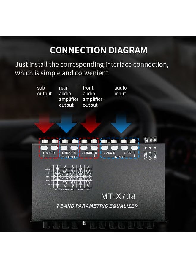 AROAQ - 7 Band Car Audio Equalizer, Adjustable 7 Bands Equalizer Car Amplifier Graphic Equalizer With CD AUX, Multifunctional Car Audio Equalizer Tuning Crossover Amplifier - Image 1