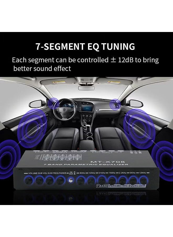 AROAQ - 7 Band Car Audio Equalizer, Adjustable 7 Bands Equalizer Car Amplifier Graphic Equalizer With CD AUX, Multifunctional Car Audio Equalizer Tuning Crossover Amplifier - Image 1
