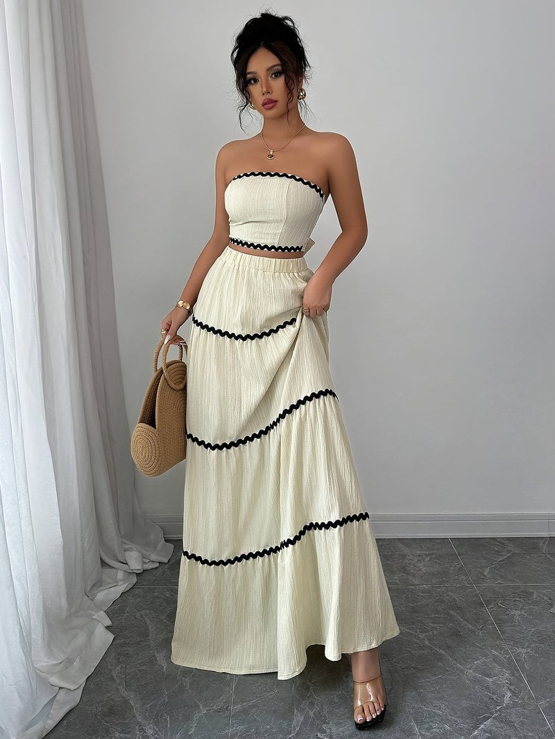 Two-piece Women's elegant cropped top and skirt set - Image 3