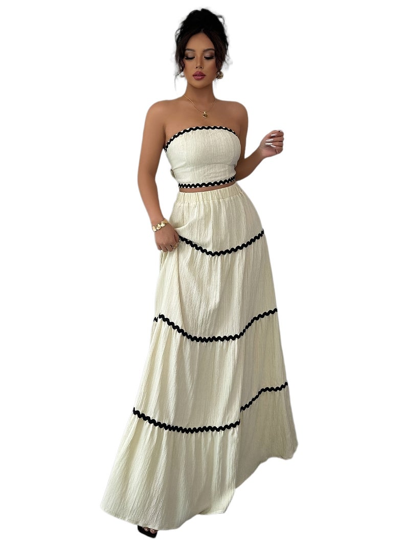 Two-piece Women's elegant cropped top and skirt set - Image 1