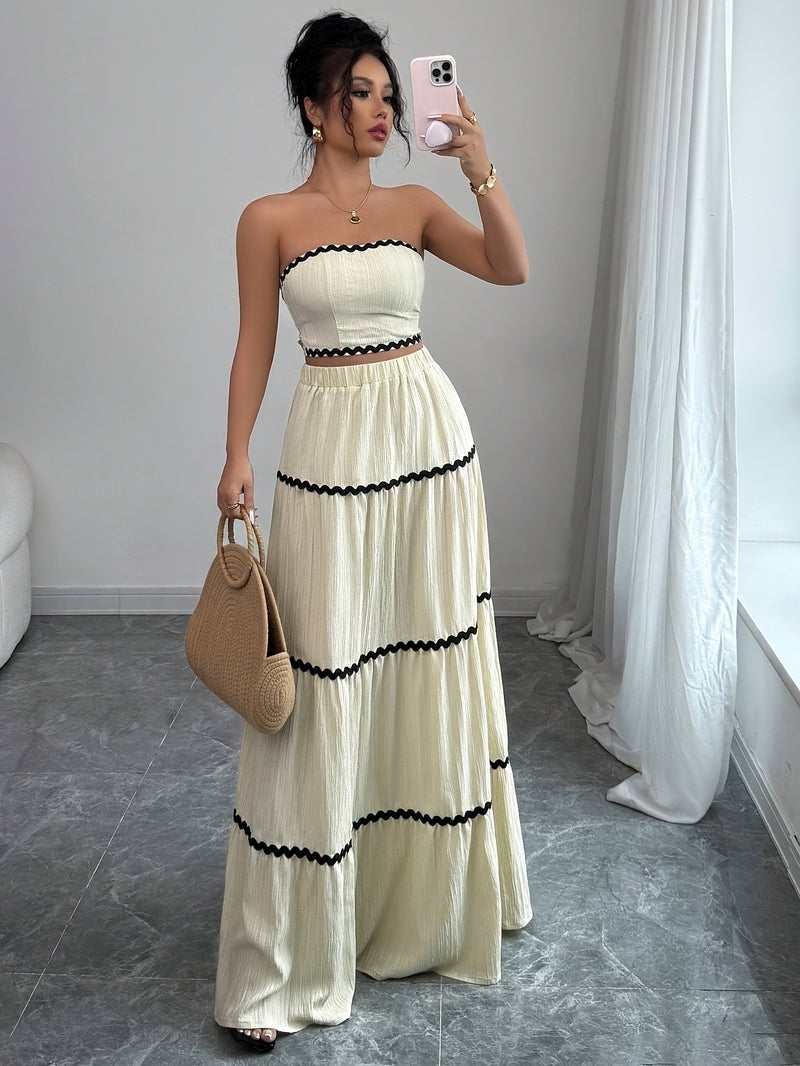Two-piece Women's elegant cropped top and skirt set - Image 5