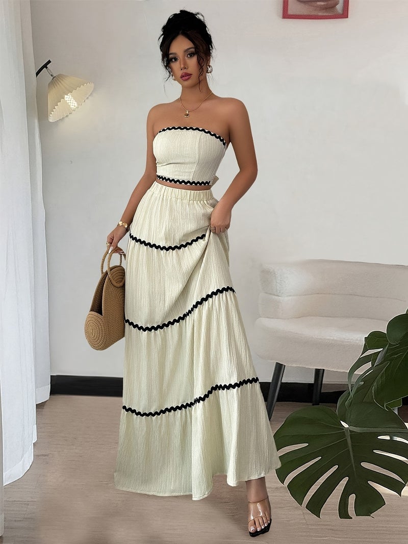Two-piece Women's elegant cropped top and skirt set - Image 2