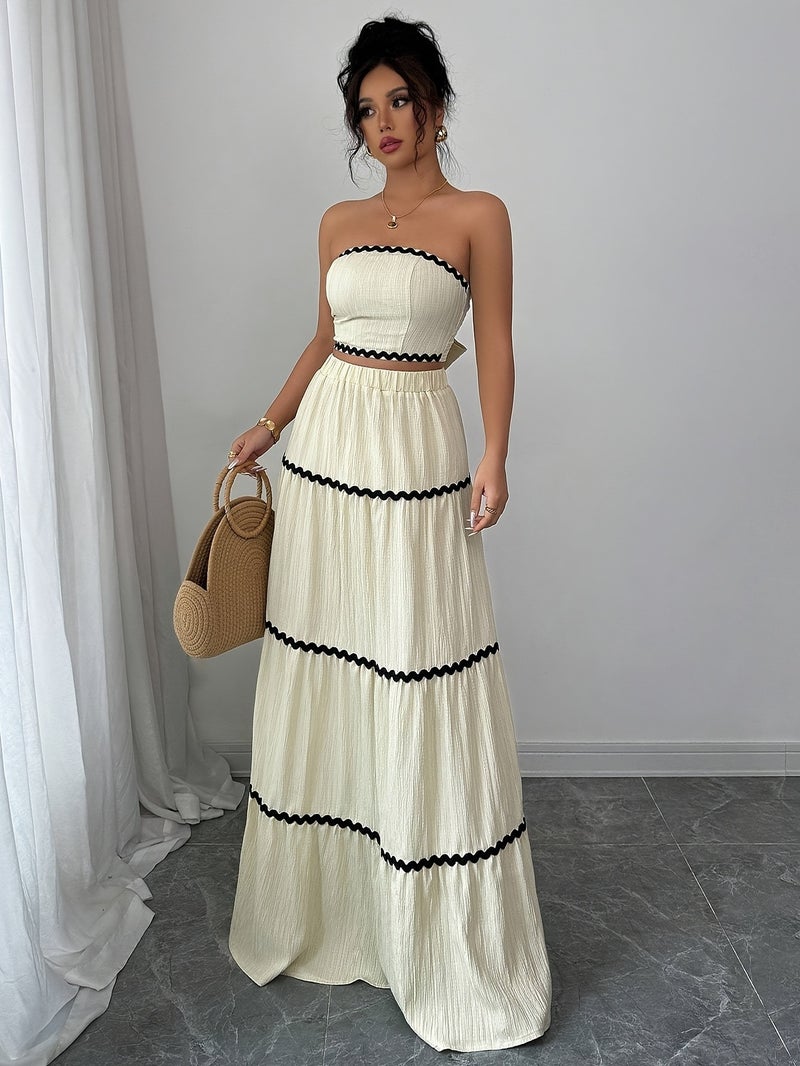 Two-piece Women's elegant cropped top and skirt set - Image 4