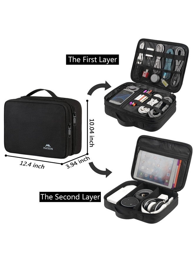 MATEIN Cable Organizer Bag, Large Travel Storage Bag Sturdy Tool Case with Handle for Phone Cord Electronics Accessories, Carrying Case for Tablet (Up to 12.9inch), Powerbank, Hard Drive, Black - Image 3