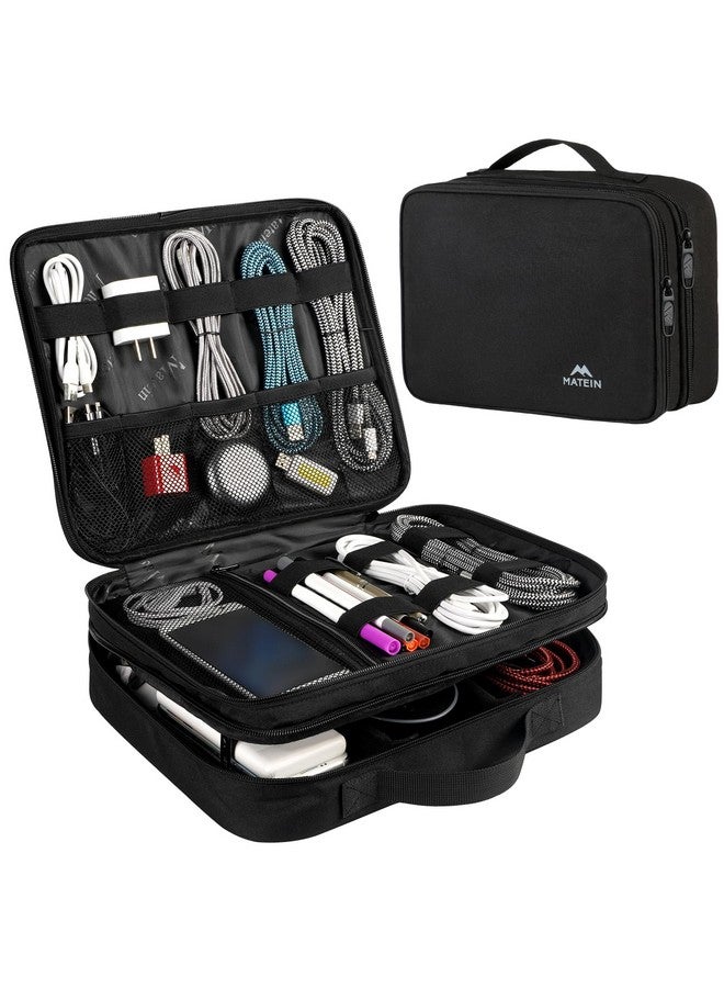MATEIN Cable Organizer Bag, Large Travel Storage Bag Sturdy Tool Case with Handle for Phone Cord Electronics Accessories, Carrying Case for Tablet (Up to 12.9inch), Powerbank, Hard Drive, Black - Image 1