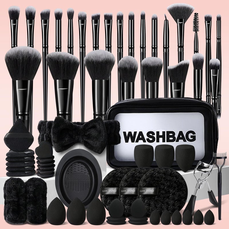 HGHDBT 65Pcs Black Makeup Brushes Set Professional Makeup Kit Multi-functional Makeup Tool Set with Case Facial Makeup Accessories, Foundation Makeup Brush Kit Eye and Face Make up Brushes & Tools - Image 1
