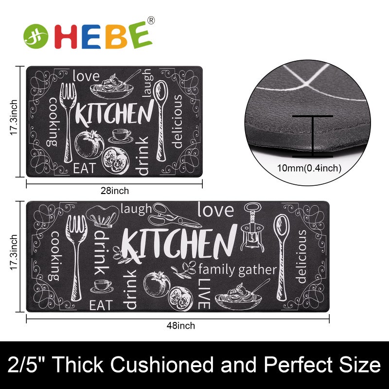 HEBE Kitchen Mats for Floor Set of 2 Thick Anti Fatigue Mat for Cushioned, Waterproof Non-Slip Rugs Comfort Standing Chef Mat for Kitchen Sink, Laundry Room, Farmhouse Home Decor - Image 2