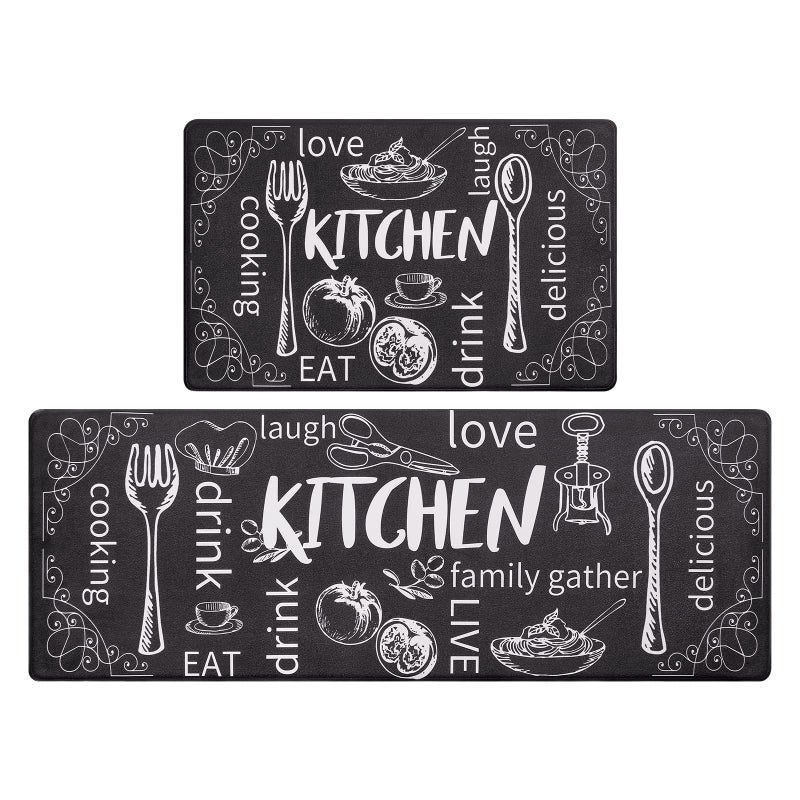 HEBE Kitchen Mats for Floor Set of 2 Thick Anti Fatigue Mat for Cushioned, Waterproof Non-Slip Rugs Comfort Standing Chef Mat for Kitchen Sink, Laundry Room, Farmhouse Home Decor - Image 1