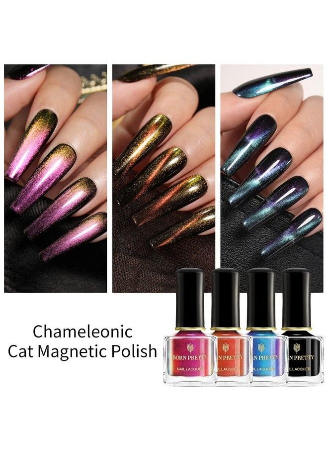 Born Pretty - Cat Magnetic Nail Polish Set 3D Cat Chameleon Polish 3 Colors With Black Polish Magnet Stick 6Ml 4 Bottles - Image 1