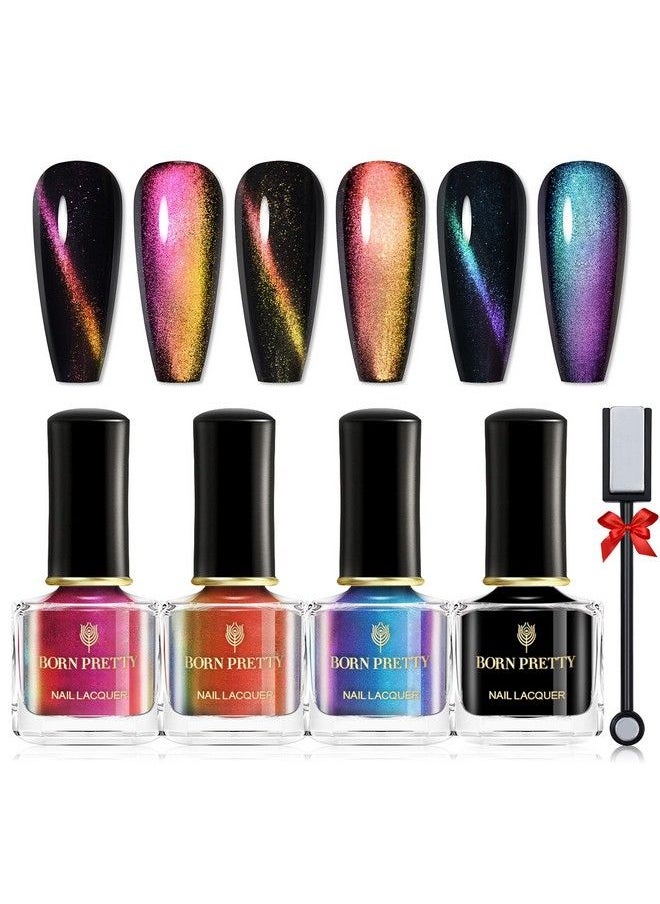Born Pretty - Cat Magnetic Nail Polish Set 3D Cat Chameleon Polish 3 Colors With Black Polish Magnet Stick 6Ml 4 Bottles - Image 1