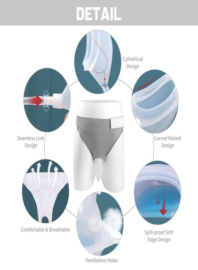 lefeke Wearable Urine Collector with 1000ml*2 & 2000ml*1 Urine Collection Bags 1M Catheter and Dual Capacity Bags, Includes Breathable Cotton Pants Leak Proof Anti Reflux for Men Grey - Image 2