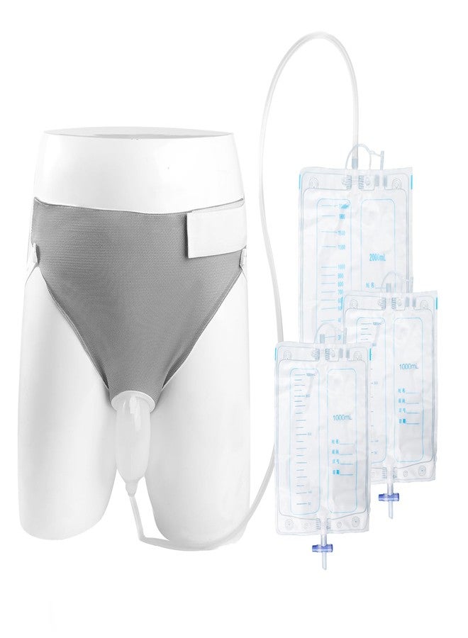 lefeke Wearable Urine Collector with 1000ml*2 & 2000ml*1 Urine Collection Bags 1M Catheter and Dual Capacity Bags, Includes Breathable Cotton Pants Leak Proof Anti Reflux for Men Grey - Image 1