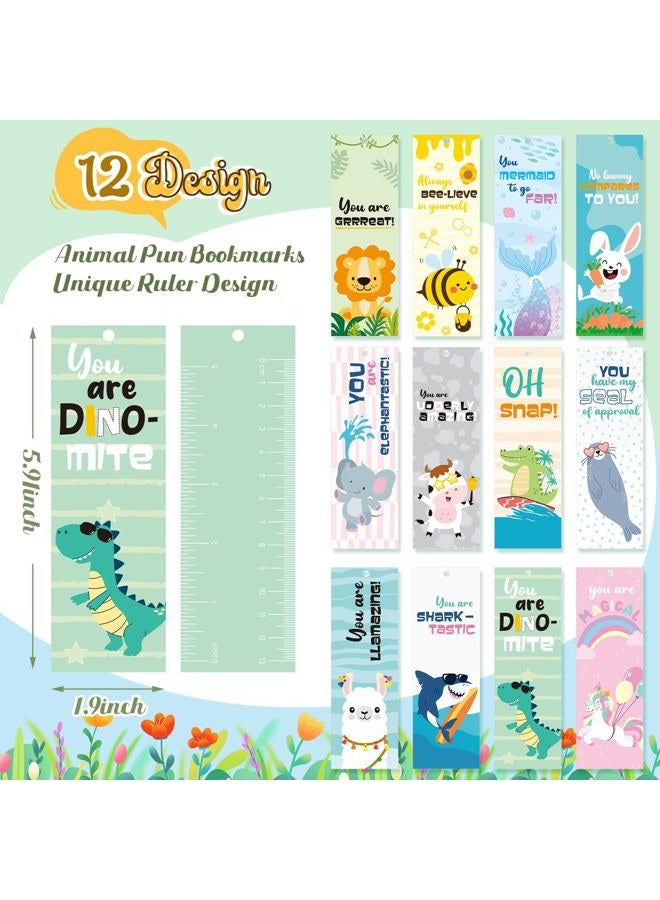 Outus 12 Pcs Kids Bookmarks, Bulk Bookmarks for Girls with Pendant, Christmas Bookmarks Gifts for Girls, Women, Teens, Bookmarks with Rulers, Party Favors Classroom Reading Presents(Funny Animal) - Image 2