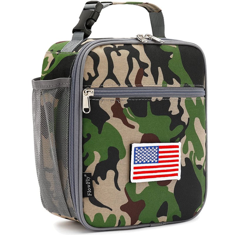 FlowFly Kids Lunch box Insulated Soft Bag Mini Cooler Back to School Thermal Meal Tote Kit for Girls BoysFlag