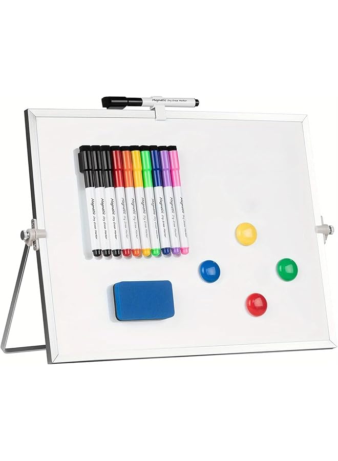 erorex Double Sided Magnetic Whiteboard 16 * 12 Inch Dry Erase Whiteboard With Revolving Stand Magnetic Desktop White Board With 10 Markers 4 Magnets 1 Eraser For School And Office  - Image 1