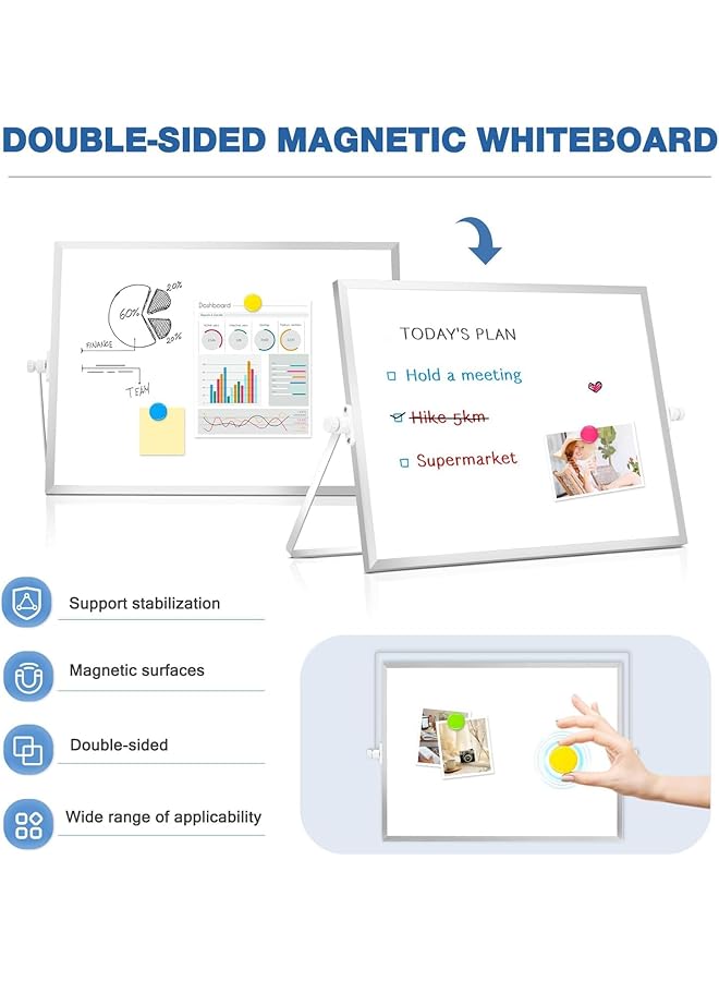 erorex Double Sided Magnetic Whiteboard 16 * 12 Inch Dry Erase Whiteboard With Revolving Stand Magnetic Desktop White Board With 10 Markers 4 Magnets 1 Eraser For School And Office  - Image 4