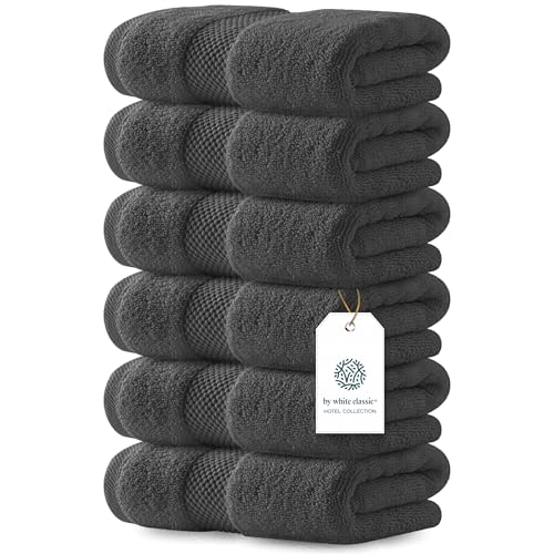 White Classic Luxury Charcoal Hand Towels Soft 100 Turkish Cotton Highly Absorbent Hotel spa Bathroom Towel Collection 16x30 Inch Set of 6 - Image 1