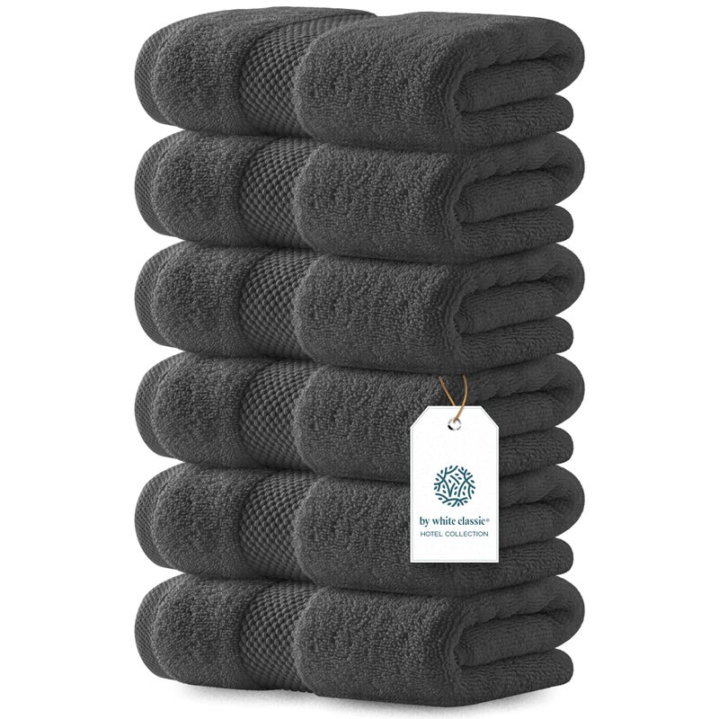 White Classic Luxury Charcoal Hand Towels Soft 100 Turkish Cotton Highly Absorbent Hotel spa Bathroom Towel Collection 16x30 Inch Set of 6 - Image 2